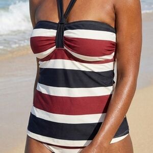 Striped Halter Top - Burgundy Black, and White